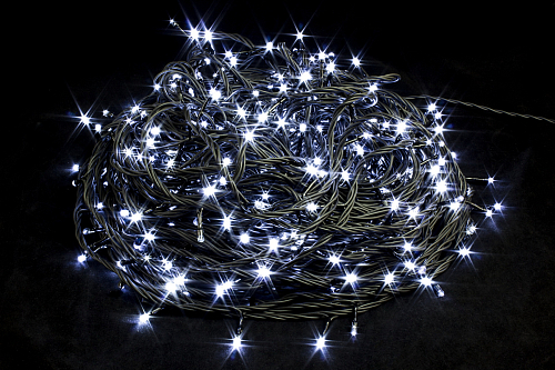 Гірлянда світлодіодна нитка для вулиці Біла 50м. 500 LED від мережі чорний провід w.01.6B.500.F+