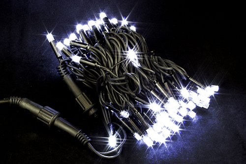 Гірлянда світлодіодна нитка для вулиці Біла 10м. 100 LED від мережі чорний провід w.01.7B.100.F+