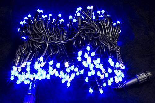 Гірлянда світлодіодна нитка для вулиці Синя 20м. 200 LED від мережі чорний провід B.01.7B.200.F+
