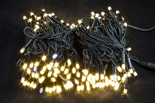 Вулична гірлянда світлодіодна нитка Тепло-Біла 20м. 200 LED від мережі чорний провід ww.01.7B.200.F+
