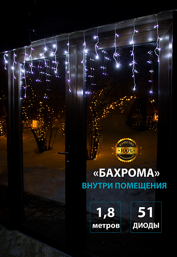 Світлодіодна гірлянда Бахрома на вікно Біла 1,8 х 0,6 х 0,4 х 0,3 м 51 LED від мережі прозорий провід