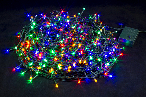 Гірлянда світлодіодна нитка для декору Мульти 35м. 500 LED від мережі чорний провід 