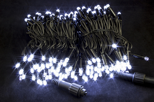Гірлянда світлодіодна нитка для вулиці Біла 20м. 200 LED від мережі чорний провід w.01.7B.200.F+