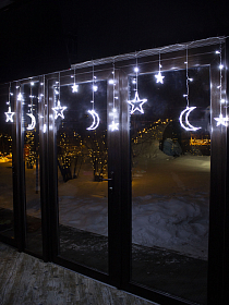 Гірлянда на вікно Біла 3 метри Бахрома Зірки та Місяць 138 лампочок Laplandia світлодіодна від мережі (w.02.5Т.138+L) Гірлянда на вікно Біла 3 метри Бахрома Зірки та Місяць 138 лампочок Laplandia світлодіодна від мережі (w.02.5Т.138+L)