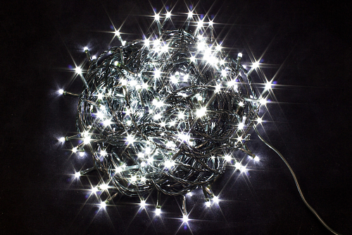 Гірлянда світлодіодна нитка на ялинку Біла 14 м. 200 LED від мережі чорний провід